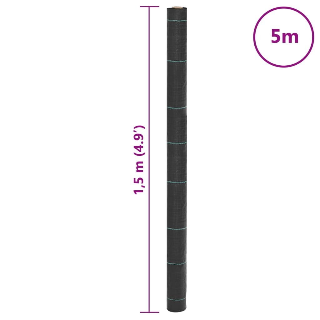 vidaXL Agrowłóknina antychwastowa, czarna, 1,5x5 m, PP