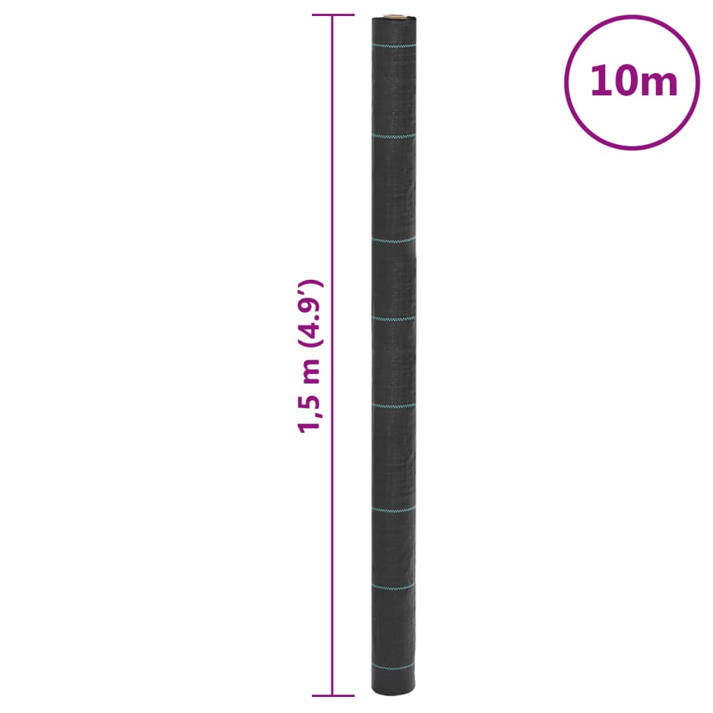 vidaXL Agrowłóknina antychwastowa, czarna, 1,5x10 m, PP