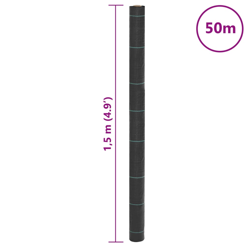 vidaXL Membrana przeciw chwastom czarna 1,5x50 m PP