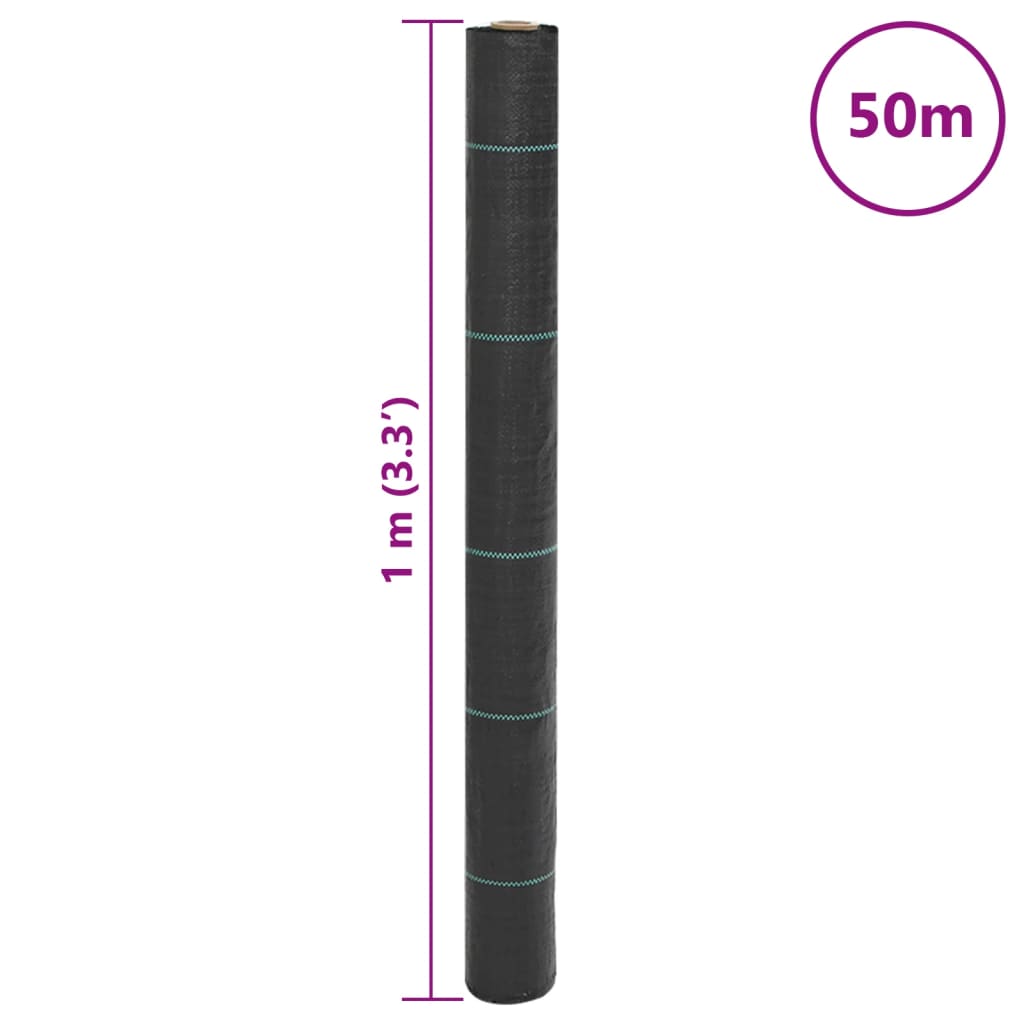 vidaXL Agrowłóknina antychwastowa, czarna, 1x50 m, PP