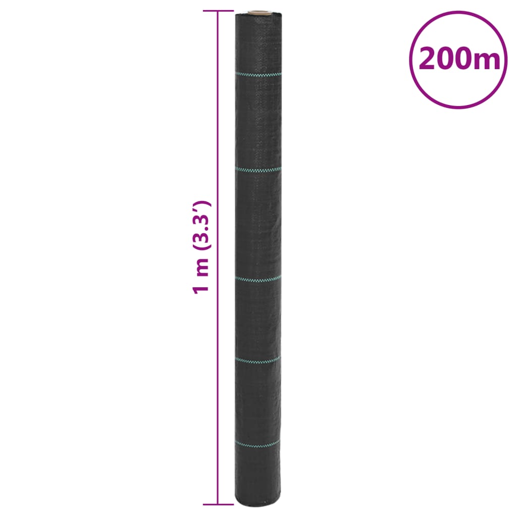 vidaXL Agrowłóknina antychwastowa, czarna, 1x200 m, PP