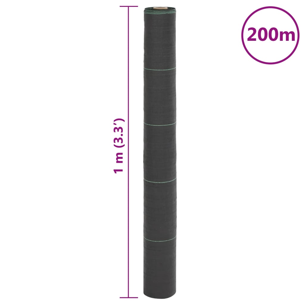 vidaXL Agrowłóknina antychwastowa, czarna, 1x200 m, PP