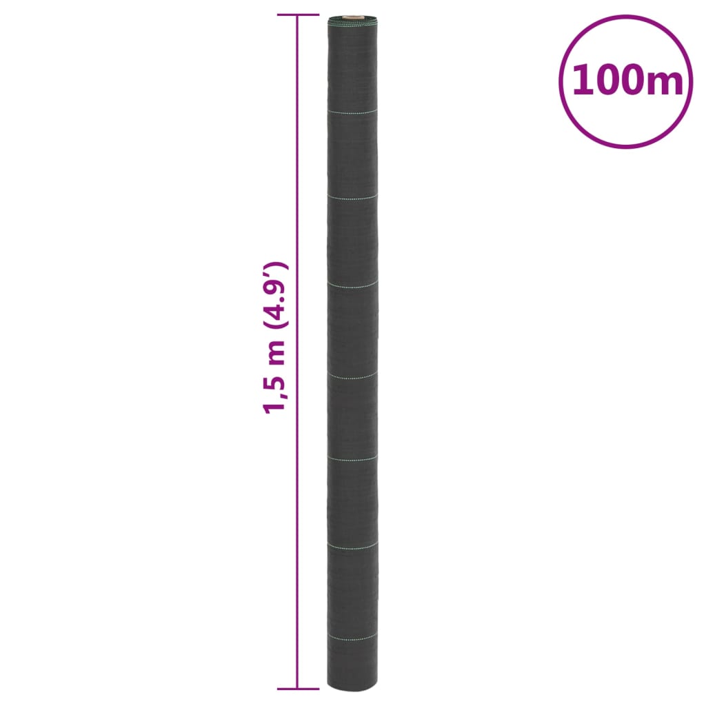 vidaXL Agrowłóknina antychwastowa, czarna, 1,5x100 m, PP