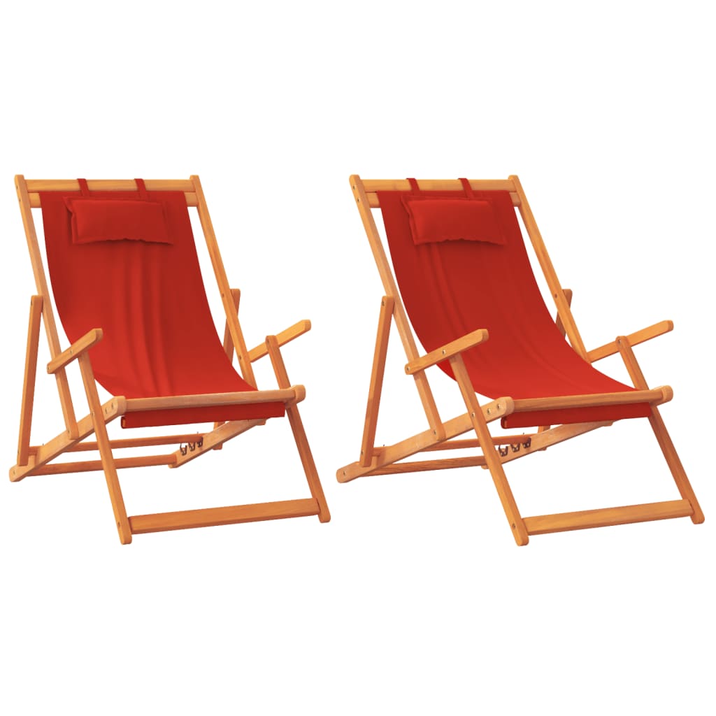 vidaXL Składane krzesła plażowe, 2 szt., czerwone, obite tkaniną