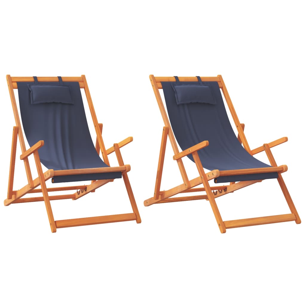 vidaXL Składane krzesła plażowe, 2 szt., niebieskie, obite tkaniną