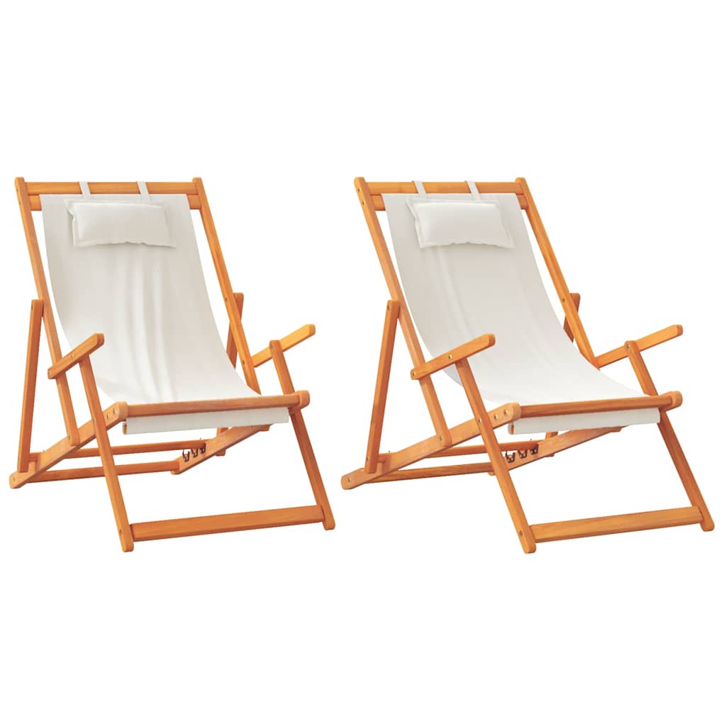 vidaXL Składane krzesła plażowe, 2 szt., kremowe, tkanina