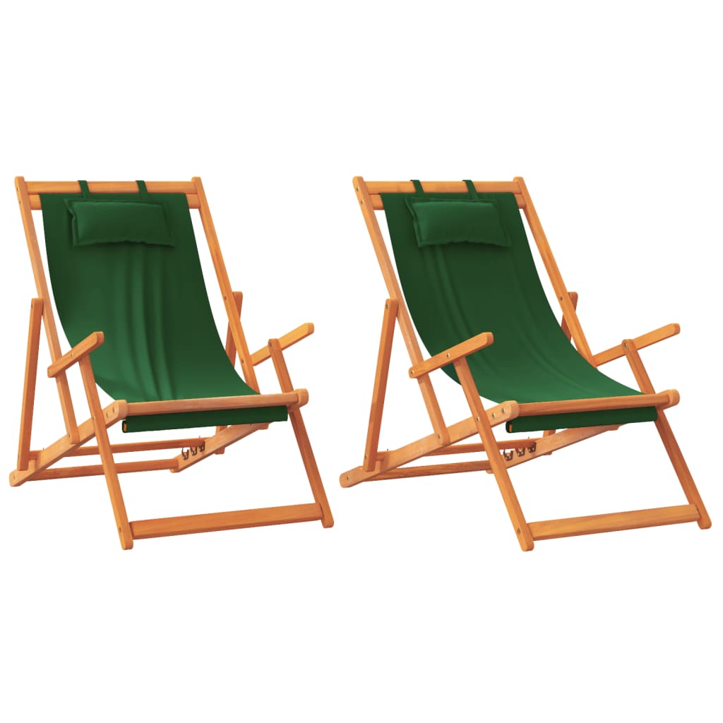 vidaXL Składane krzesła plażowe, 2 szt., zielone, obite tkaniną