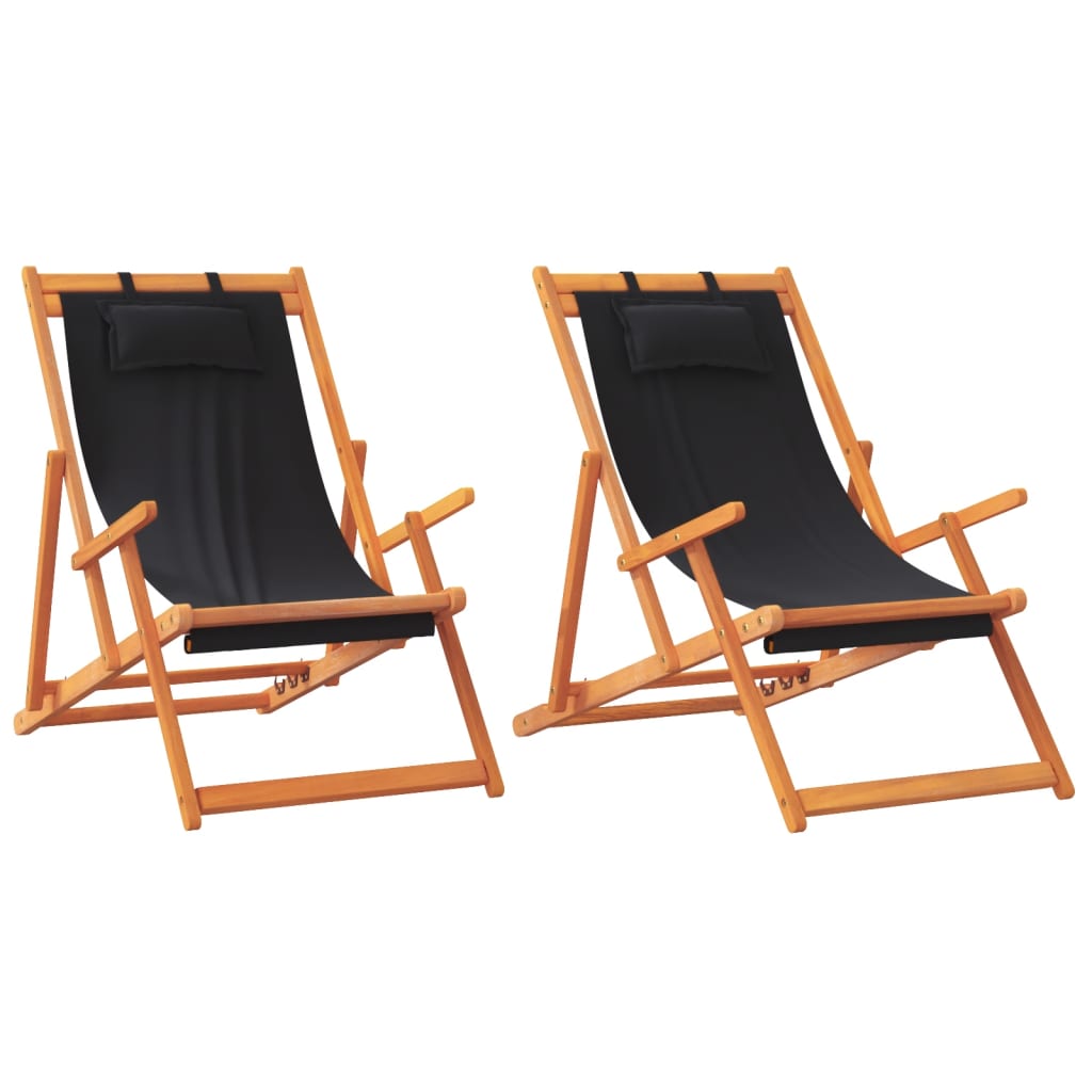 vidaXL Składane krzesła plażowe, 2 szt., czarne, obite tkaniną