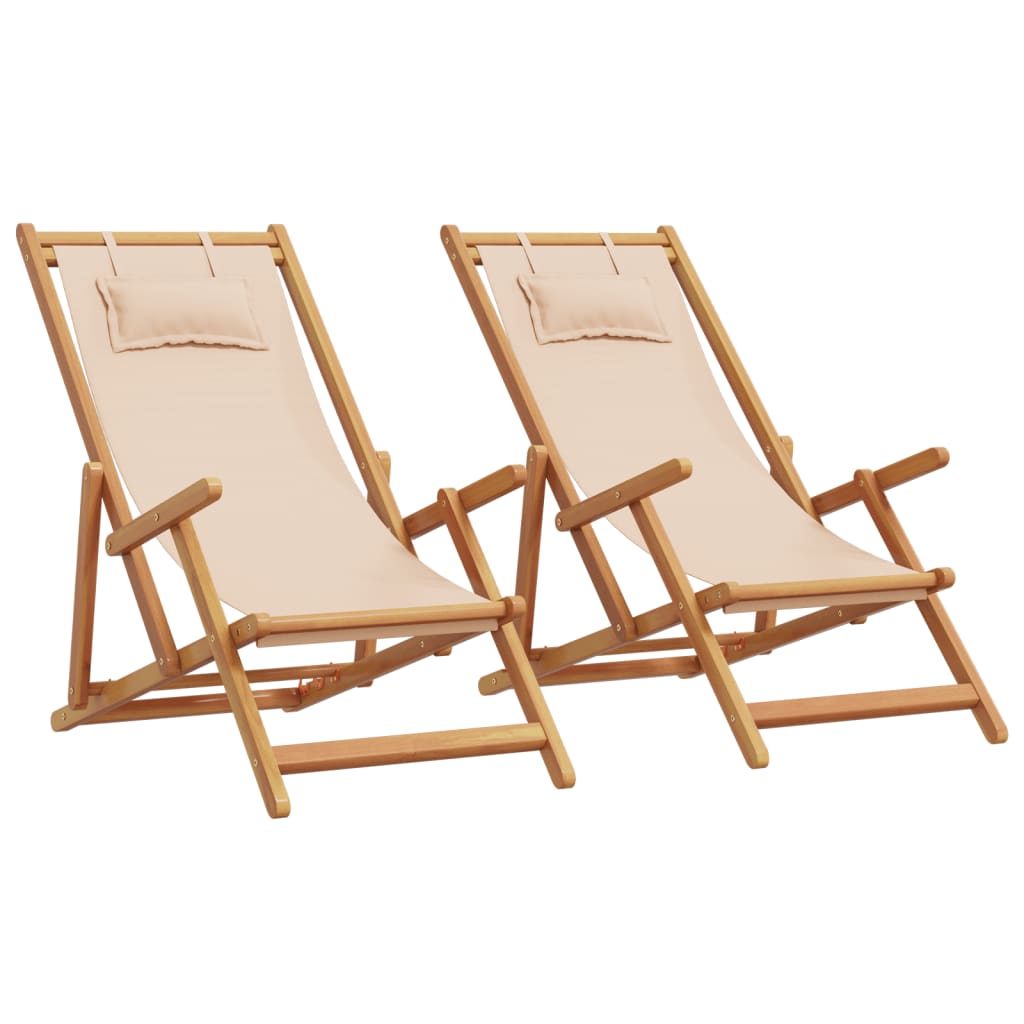 vidaXL Składane krzesła plażowe, 2 szt., beżowe, tkanina i lite drewno