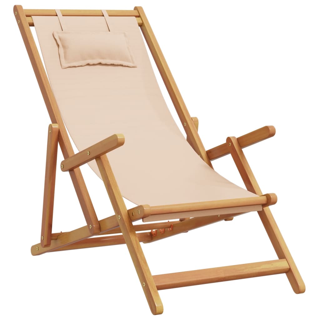 vidaXL Składane krzesła plażowe, 2 szt., beżowe, tkanina i lite drewno