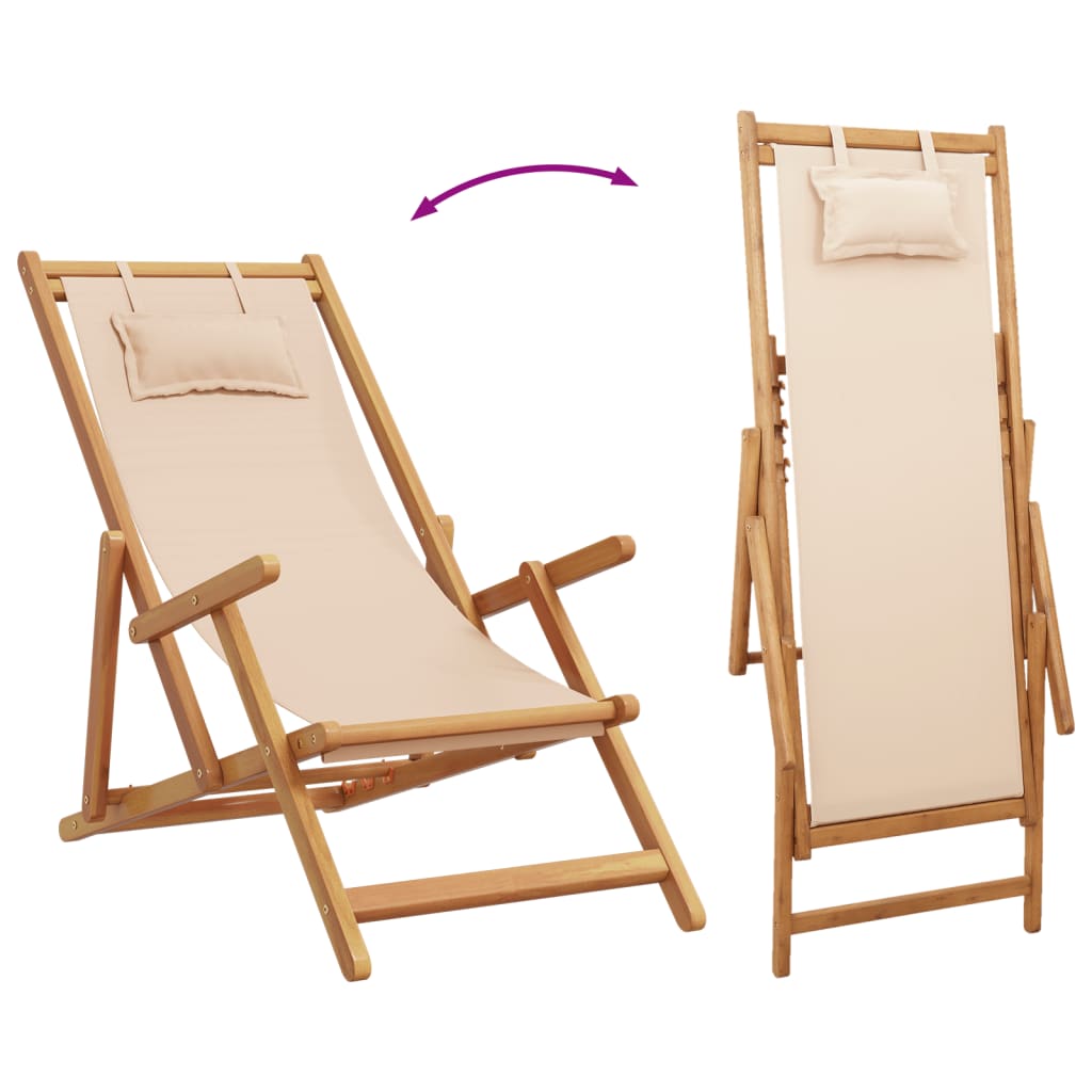 vidaXL Składane krzesła plażowe, 2 szt., beżowe, tkanina i lite drewno