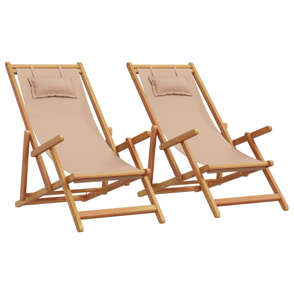 vidaXL Składane krzesła plażowe, 2 szt., taupe, tkanina i lite drewno