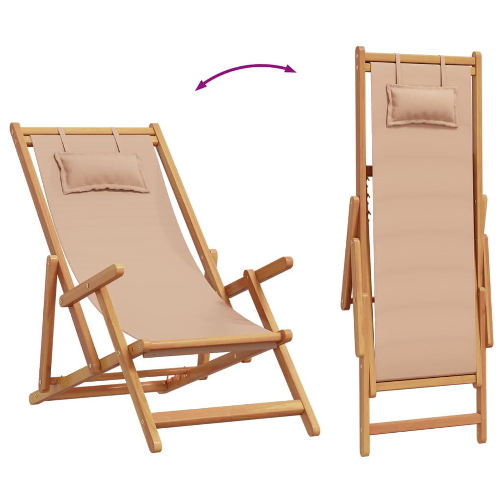 vidaXL Składane krzesła plażowe, 2 szt., taupe, tkanina i lite drewno