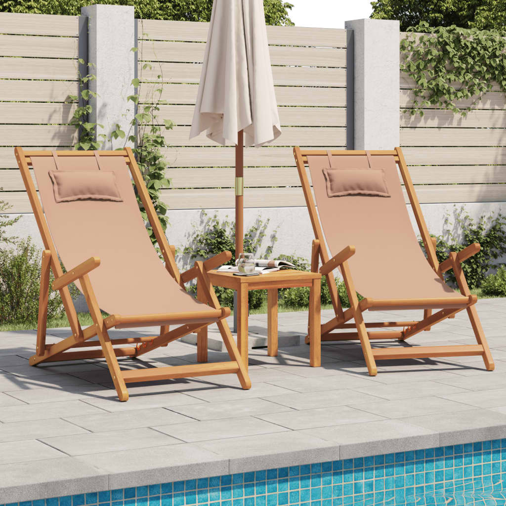 vidaXL Składane krzesła plażowe, 2 szt., taupe, tkanina i lite drewno