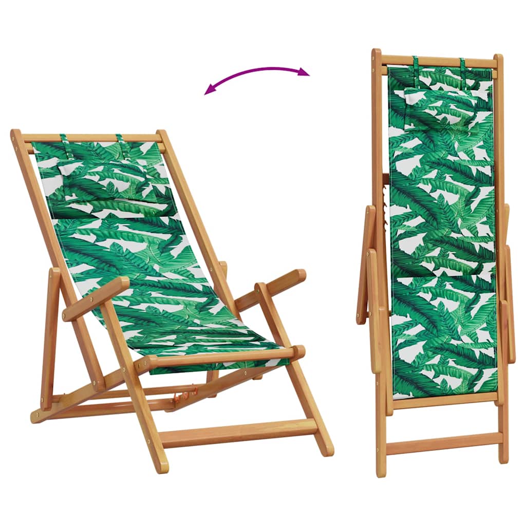 vidaXL Składane krzesła plażowe 2 szt., wzór w liście tkanina i drewno