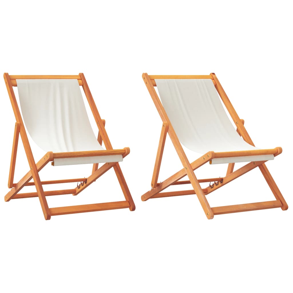vidaXL Składane krzesła plażowe, 2 szt., kremowa biel, tkanina