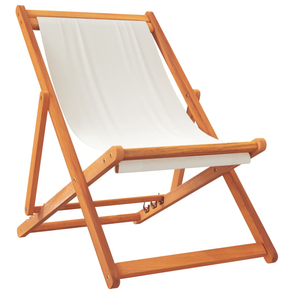 vidaXL Składane krzesła plażowe, 2 szt., kremowa biel, tkanina