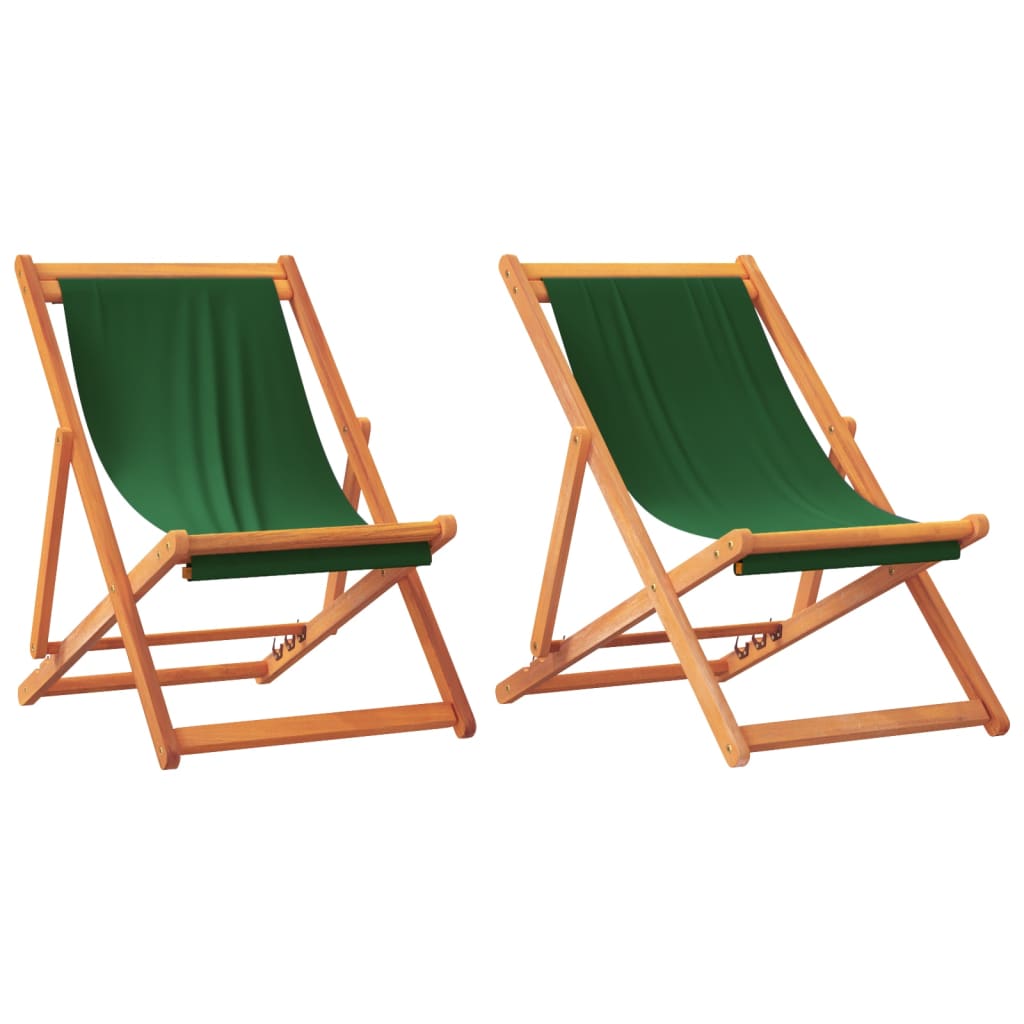 vidaXL Składane krzesła plażowe, 2 szt., zielone, obite tkaniną