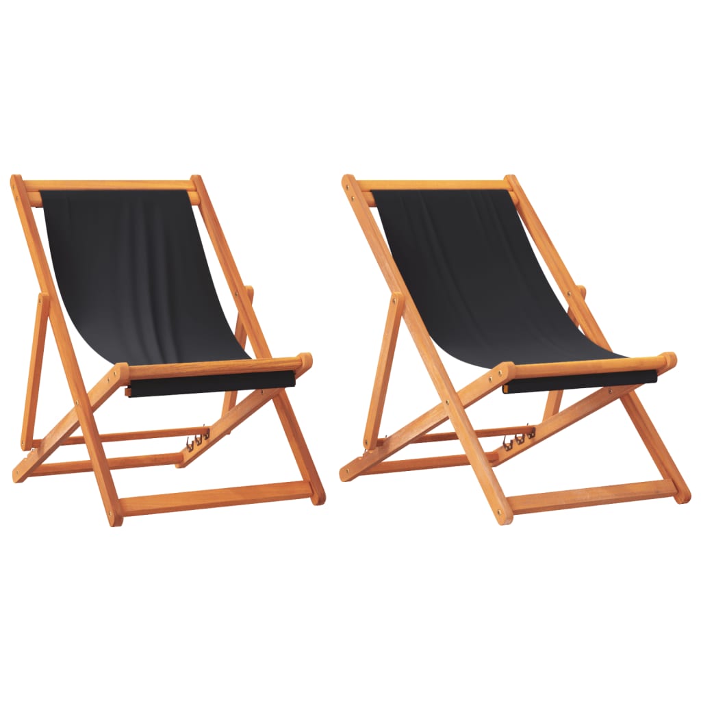 vidaXL Składane krzesła plażowe, 2 szt., czarne, obite tkaniną