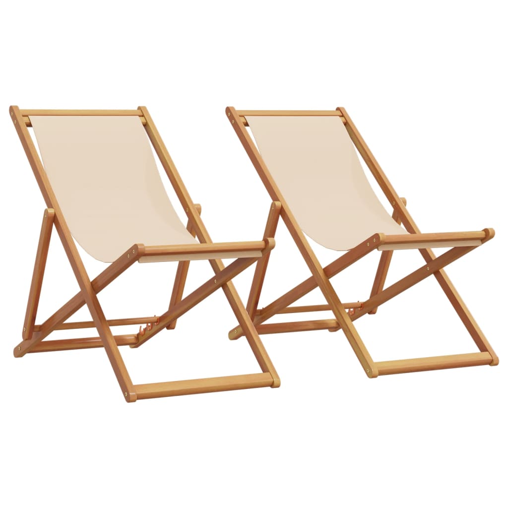 vidaXL Składane krzesła plażowe, 2 szt., beżowe, tkanina i lite drewno