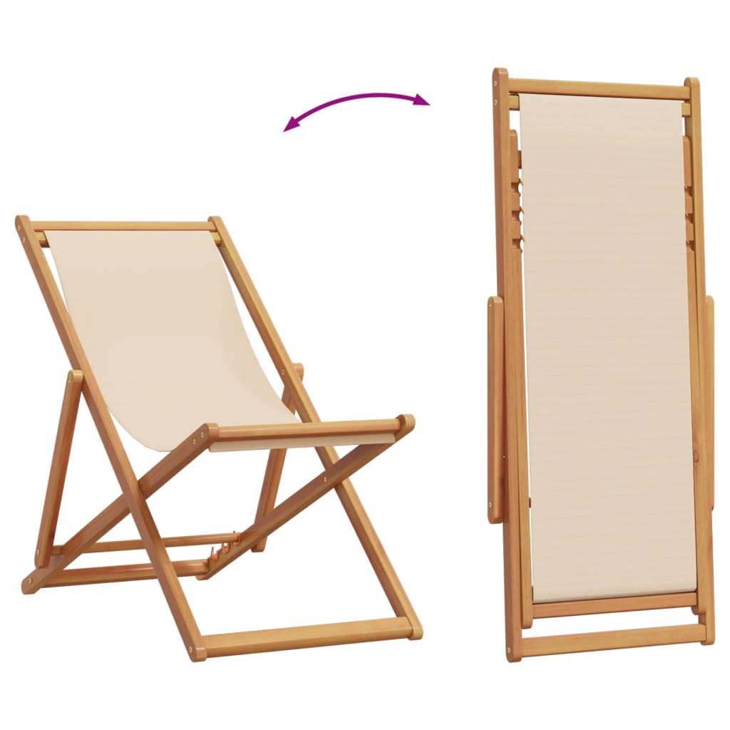 vidaXL Składane krzesła plażowe, 2 szt., beżowe, tkanina i lite drewno