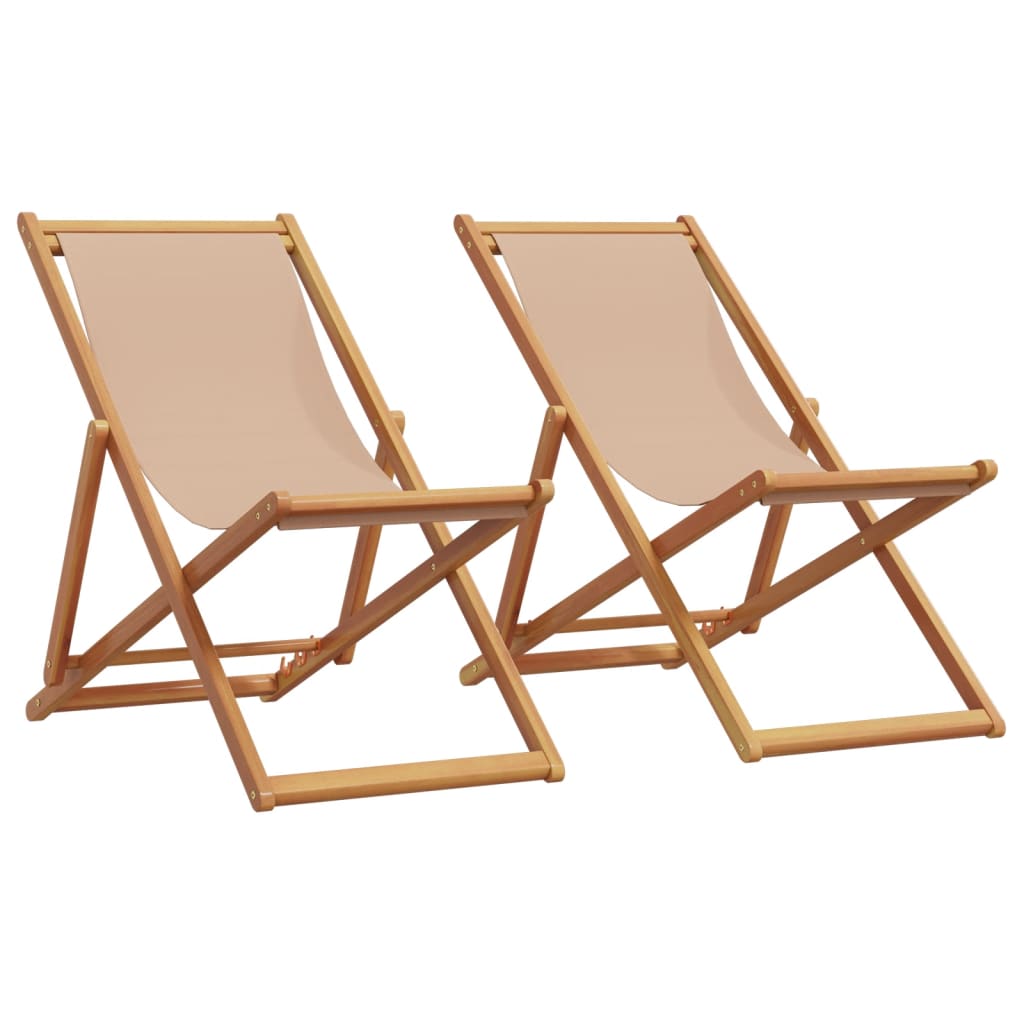 vidaXL Składane krzesła plażowe, 2 szt., taupe, tkanina i lite drewno