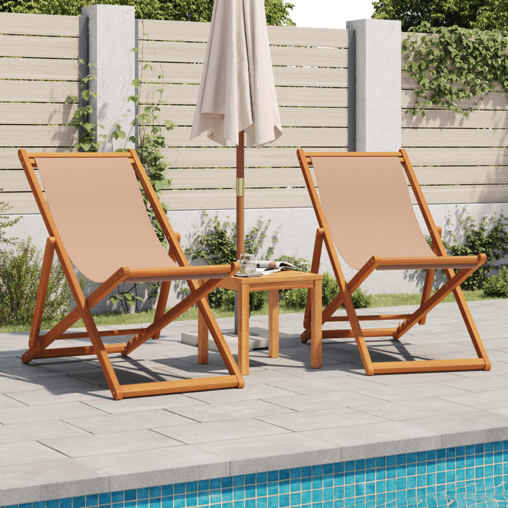 vidaXL Składane krzesła plażowe, 2 szt., taupe, tkanina i lite drewno