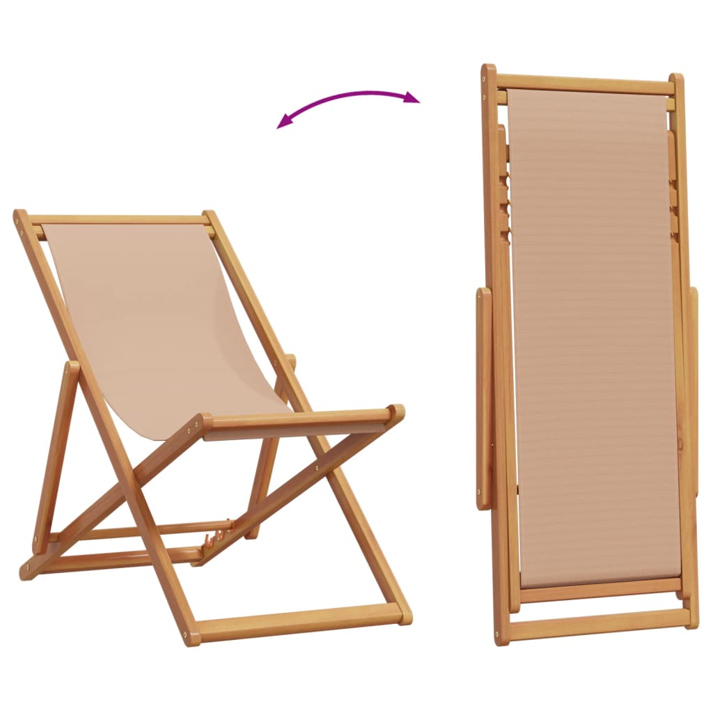 vidaXL Składane krzesła plażowe, 2 szt., taupe, tkanina i lite drewno