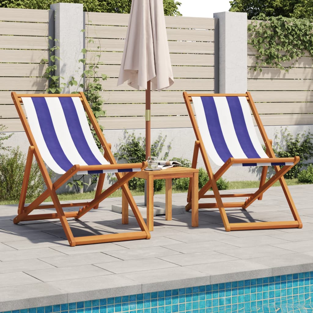 vidaXL Składane krzesła plażowe, 2 szt., niebiesko-białe