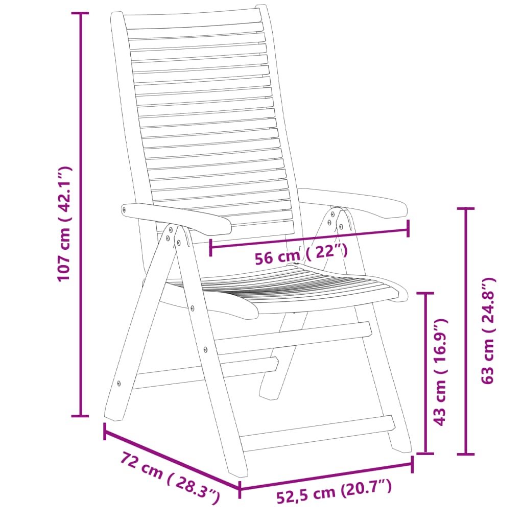 vidaXL Krzesła składane rozkładane 4 szt. 56x72x107 cm, lite drewno akacjowe