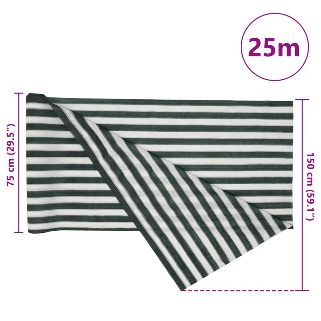vidaXL Siatka cieniująca, zielono-biała, 1,5x25 m, HDPE, 150 g/m²