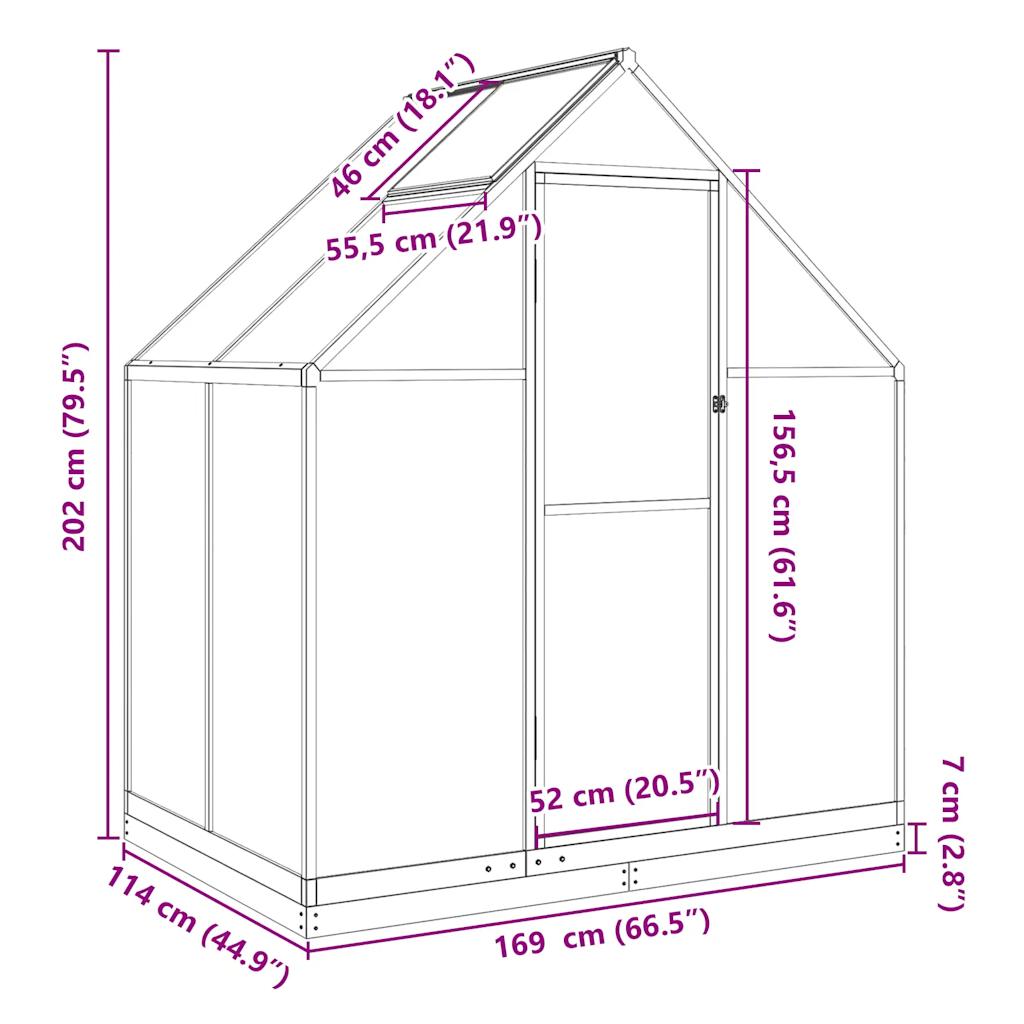 vidaXL Szklarnia z ramą podstawy, zielona, 169x114x202 cm, aluminium