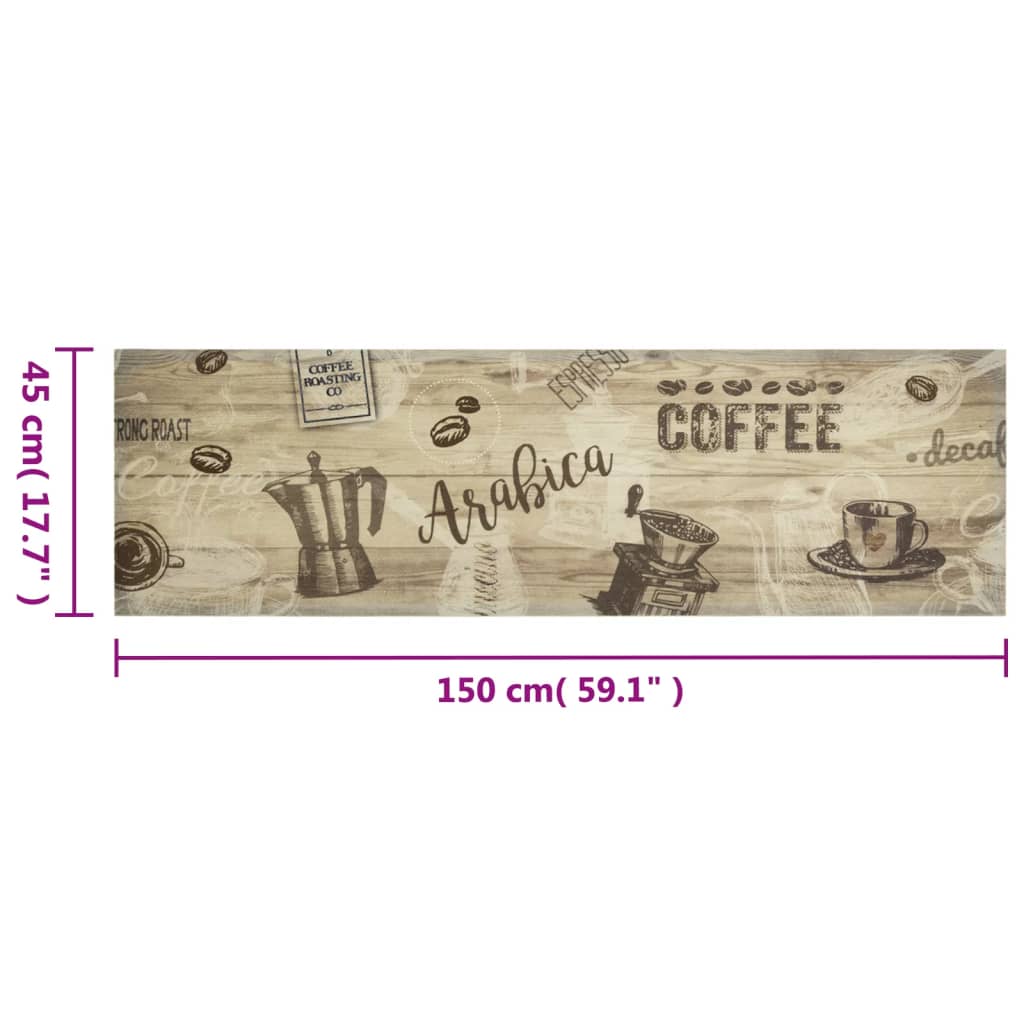 vidaXL Dywanik kuchenny z motywem kawy, brązowy, 45x150 cm, aksamit