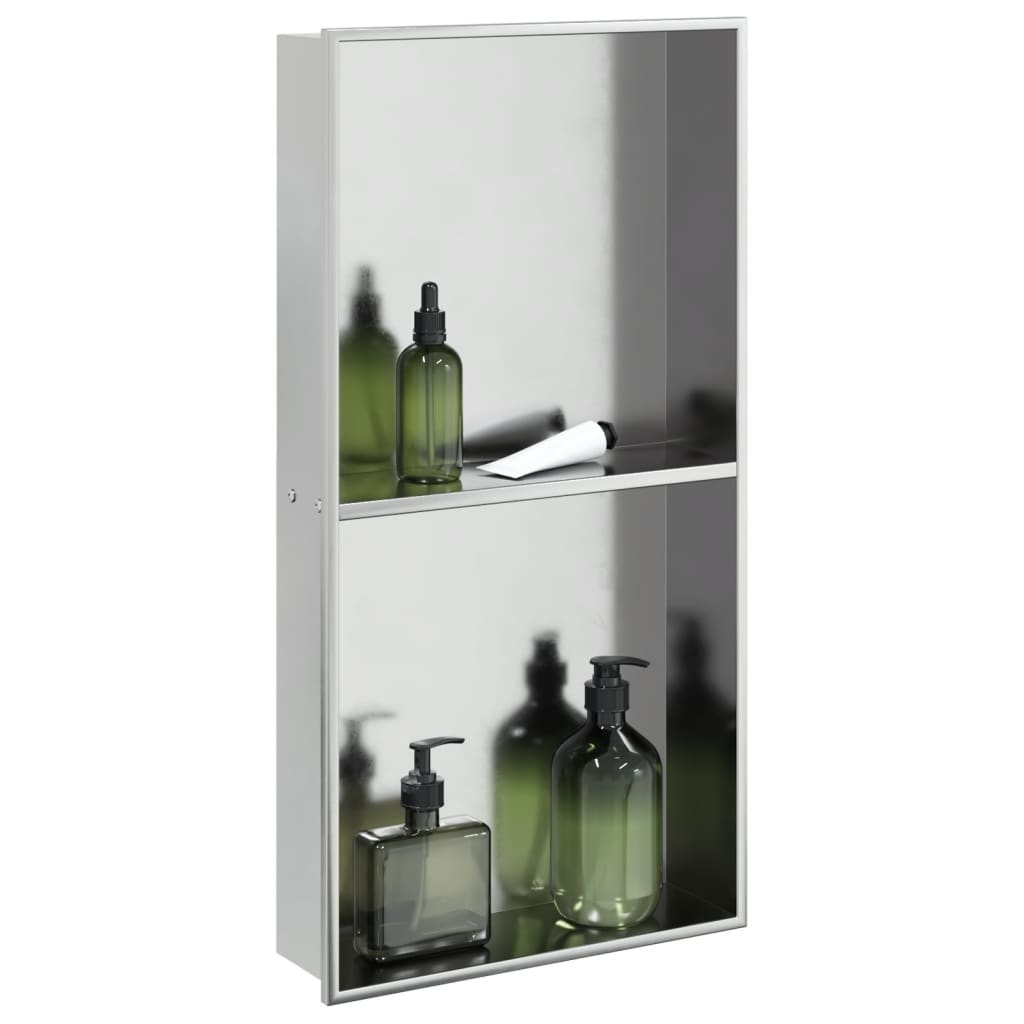vidaXL Wnęka prysznicowa, szczotkowana, srebrna, 32x62x9 cm, stal