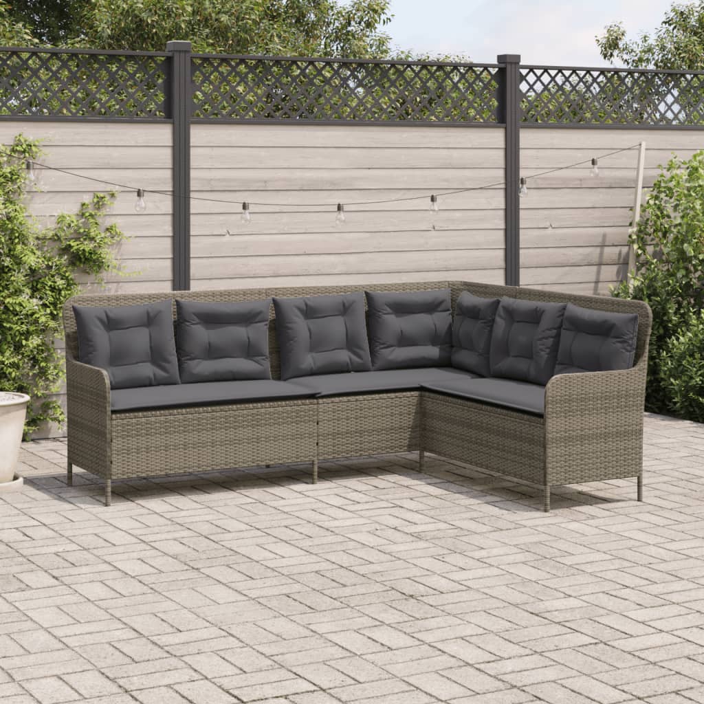 vidaXL Narożna sofa ogrodowa z poduszkami, szara, polirattan