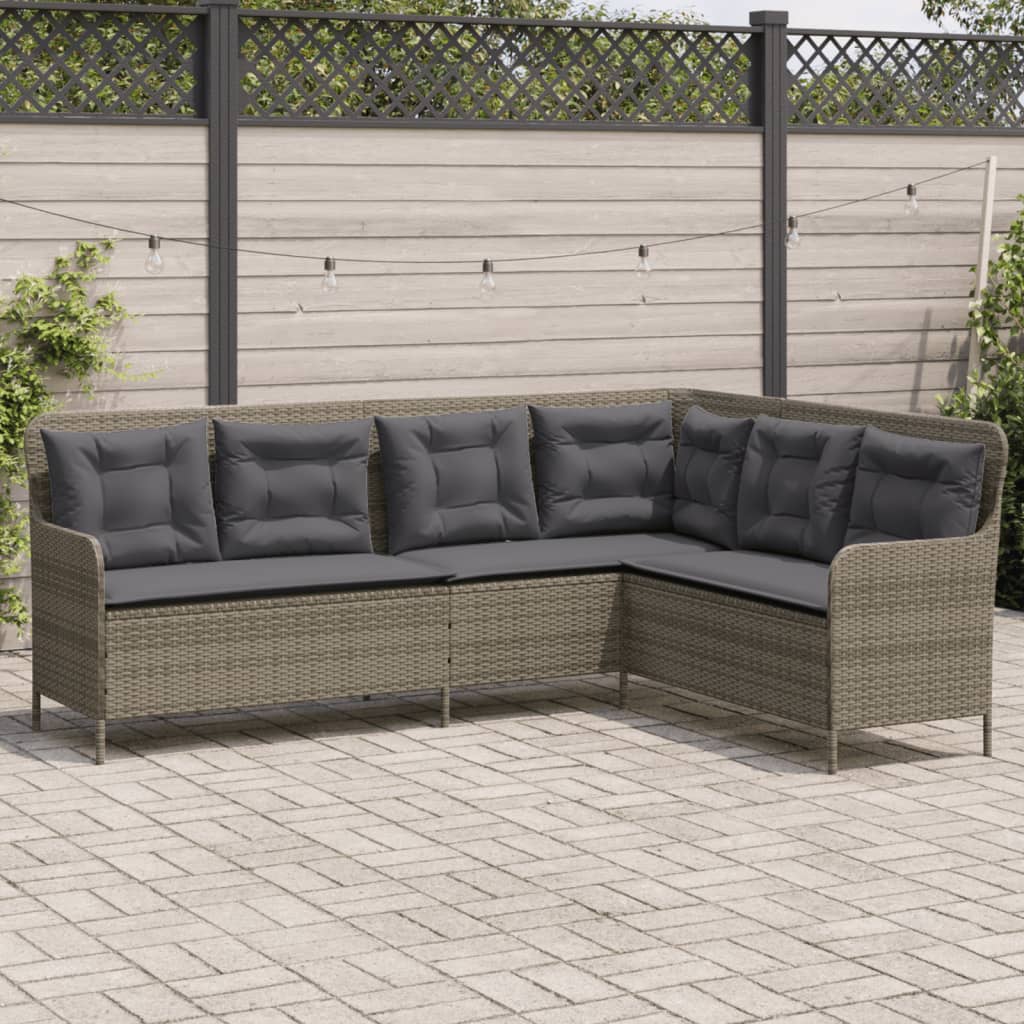 vidaXL Narożna sofa ogrodowa z poduszkami, szara, polirattan