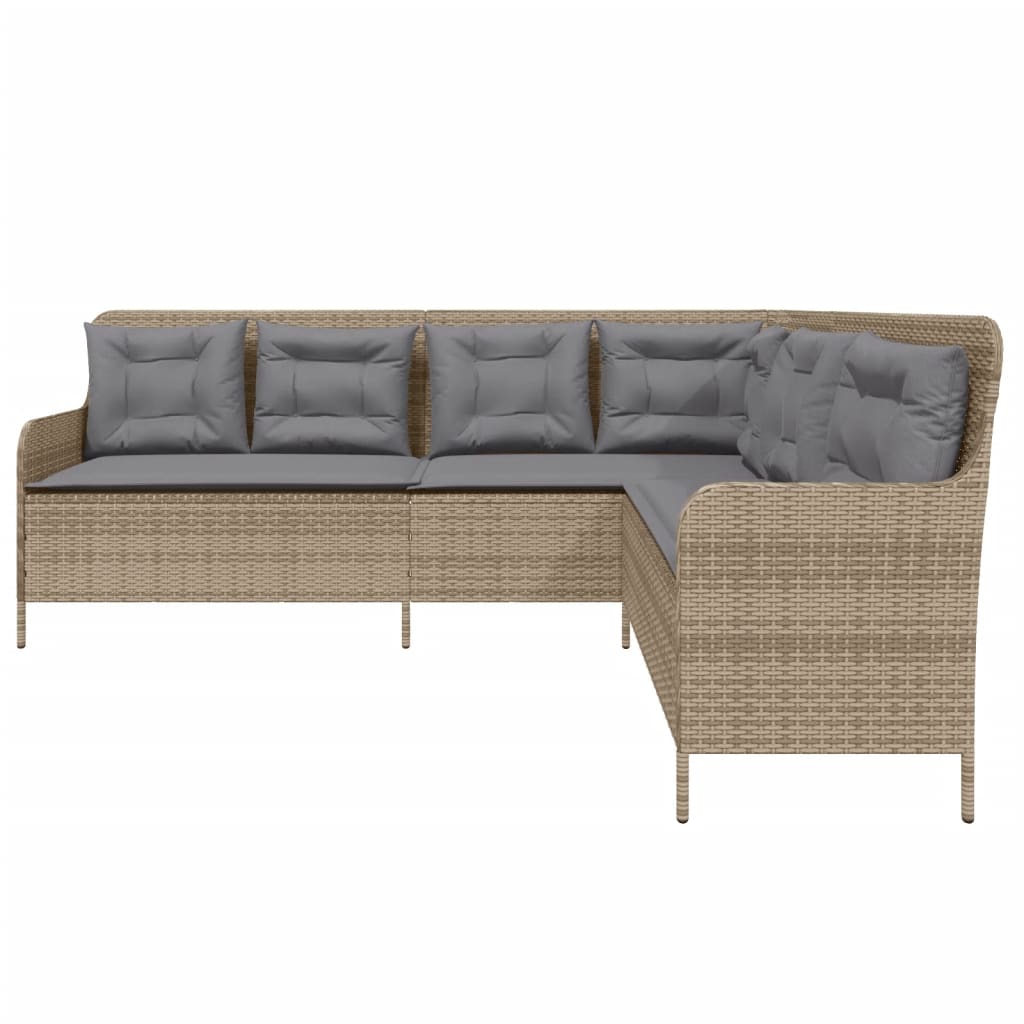 vidaXL Narożna sofa ogrodowa z poduszkami, beżowa, polirattan
