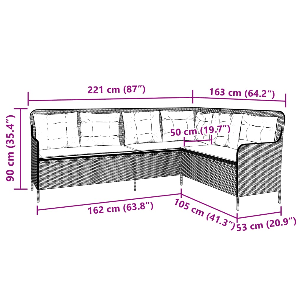 vidaXL Narożna sofa ogrodowa z poduszkami, beżowa, polirattan