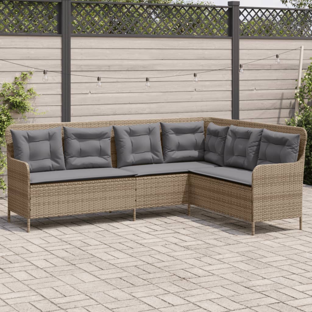 vidaXL Narożna sofa ogrodowa z poduszkami, beżowa, polirattan