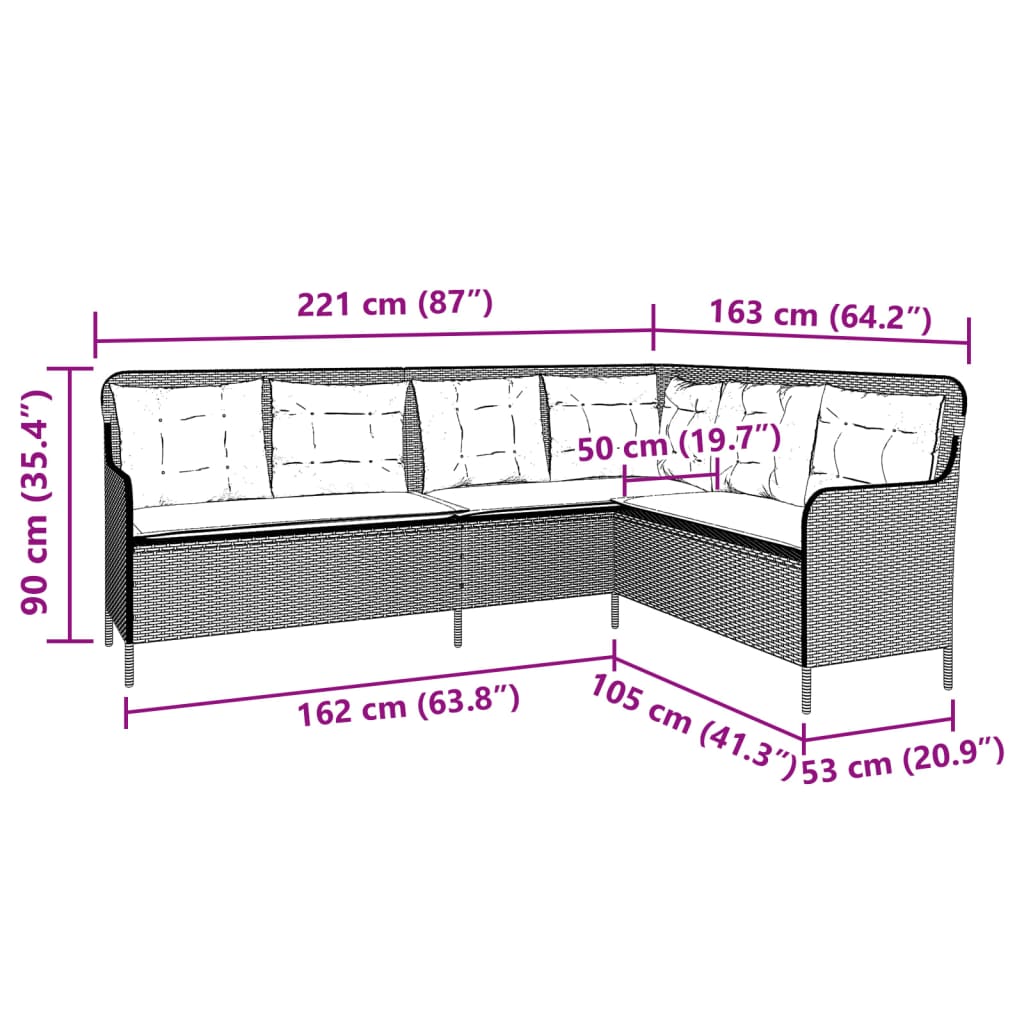 vidaXL Narożna sofa ogrodowa z poduszkami, beżowa, polirattan