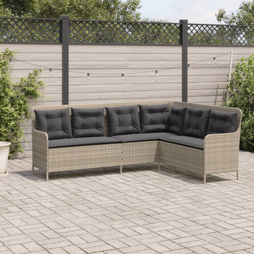 vidaXL Narożna sofa ogrodowa z poduszkami, jasnoszara, polirattan