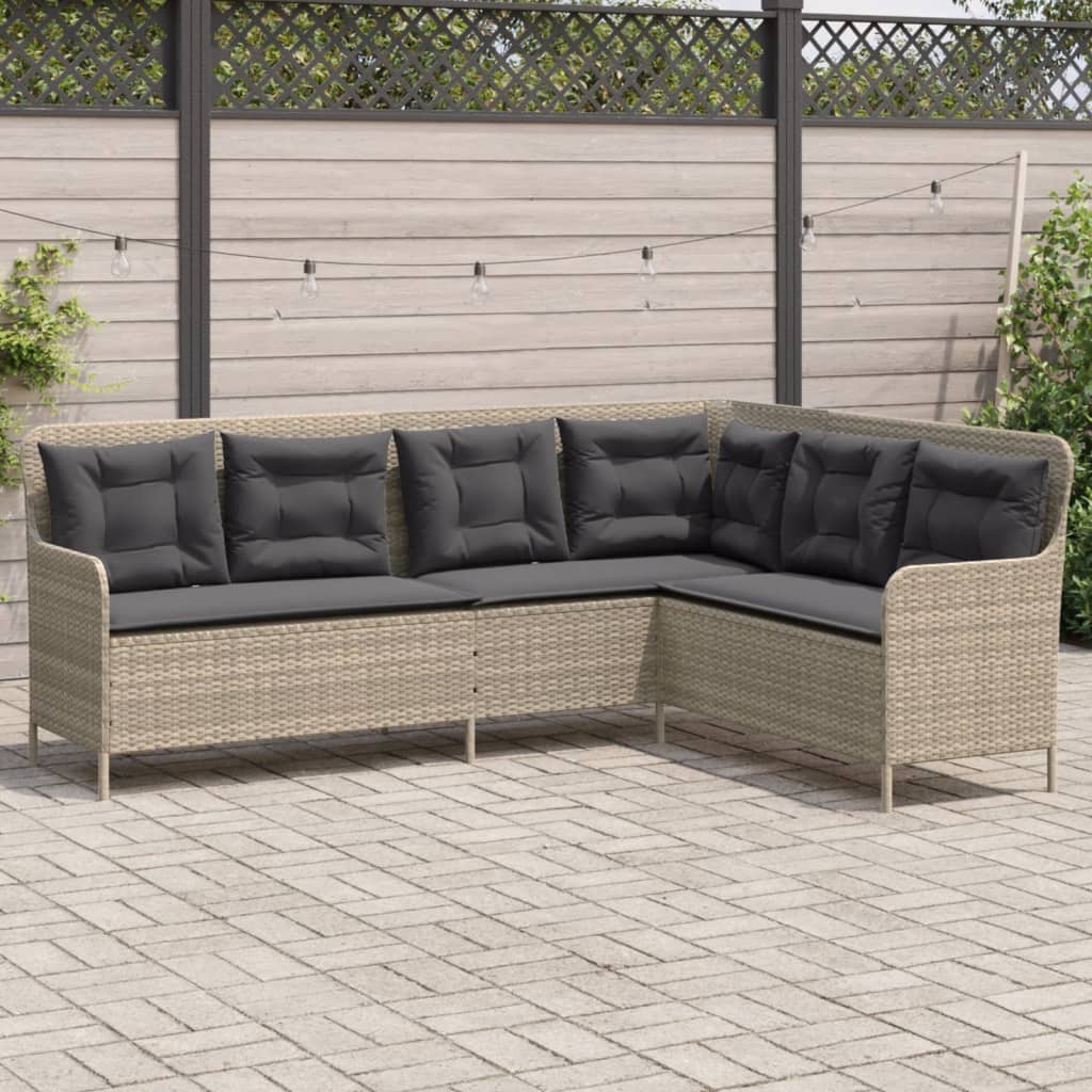 vidaXL Narożna sofa ogrodowa z poduszkami, jasnoszara, polirattan