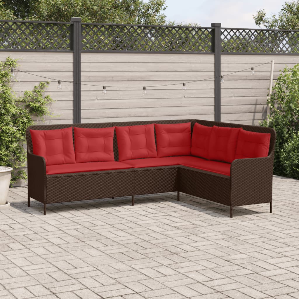 vidaXL Sofa ogrodowa z poduszkami w kształcie litery L, brązowa, z polirattanu