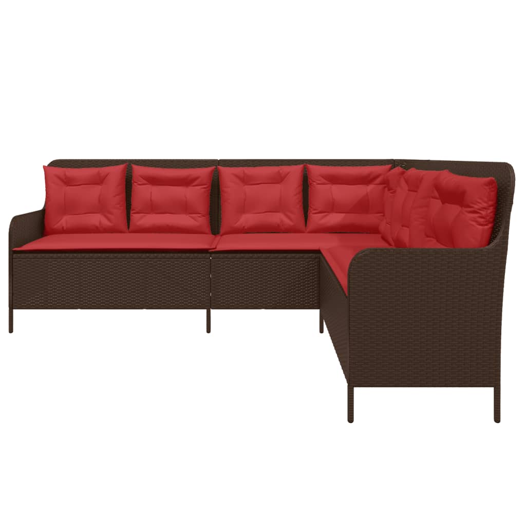 vidaXL Sofa ogrodowa z poduszkami w kształcie litery L, brązowa, z polirattanu