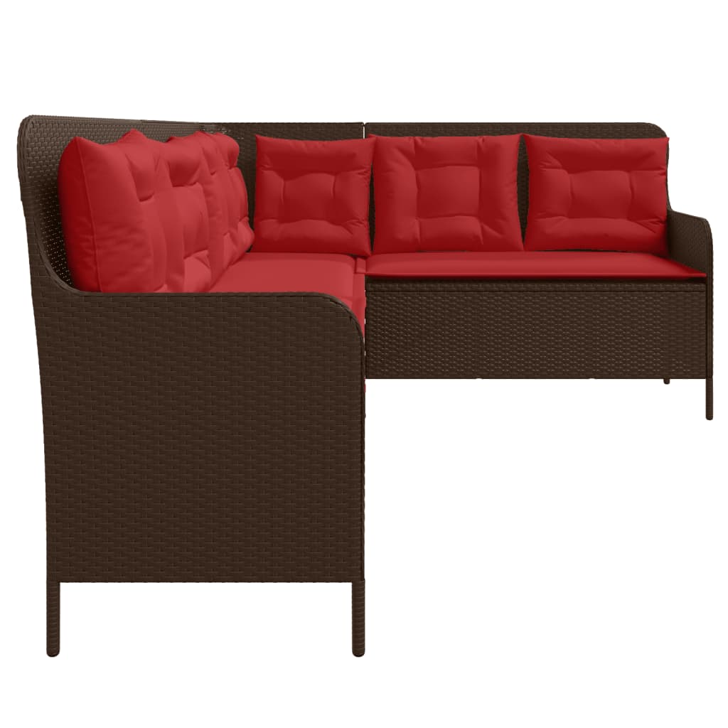 vidaXL Sofa ogrodowa z poduszkami w kształcie litery L, brązowa, z polirattanu