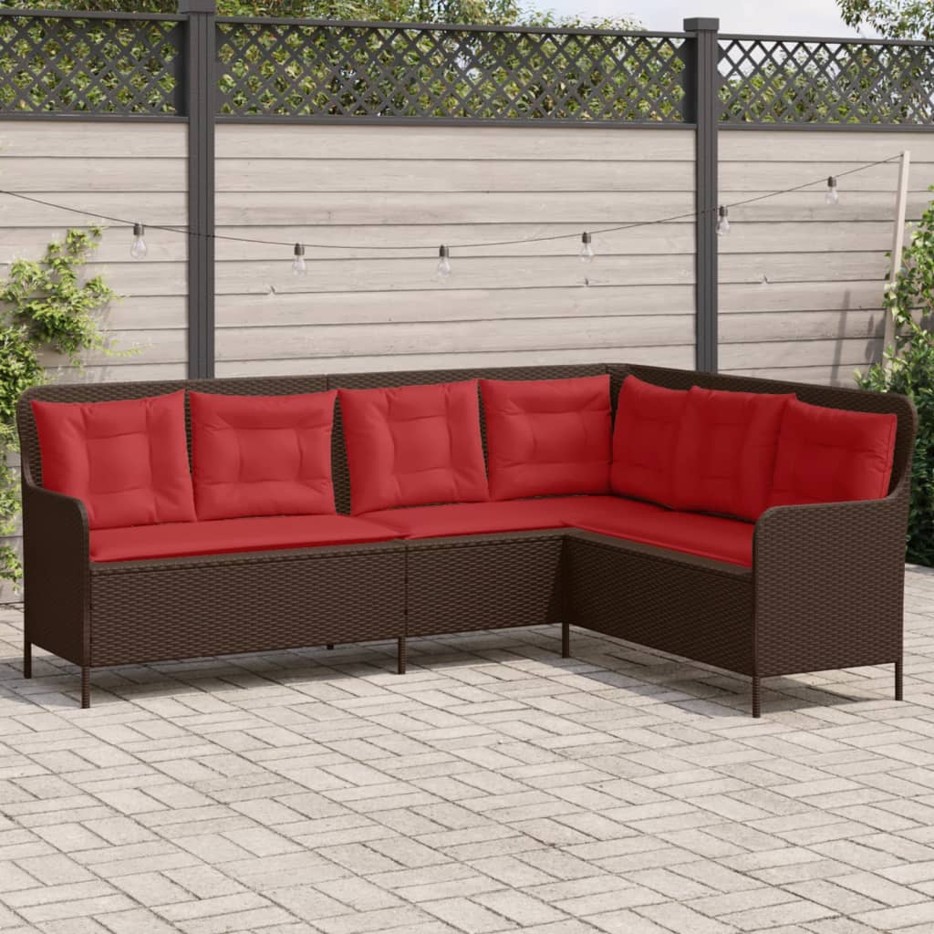 vidaXL Sofa ogrodowa z poduszkami w kształcie litery L, brązowa, z polirattanu