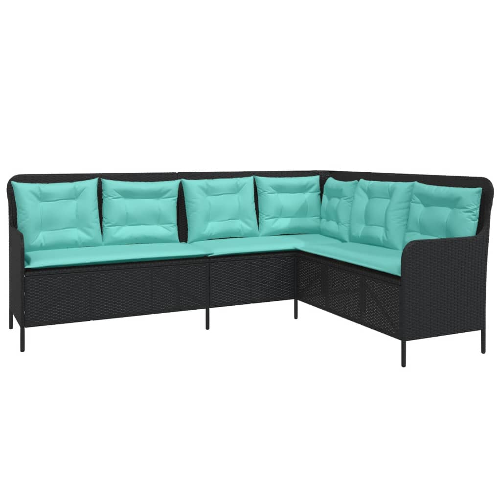 vidaXL Sofa ogrodowa z poduszkami w kształcie litery L, czarny polirattan