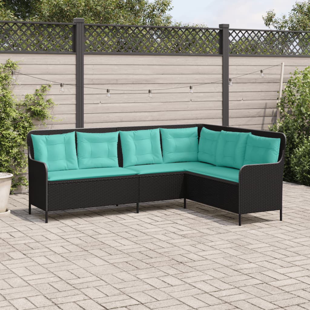 vidaXL Sofa ogrodowa z poduszkami w kształcie litery L, czarny polirattan
