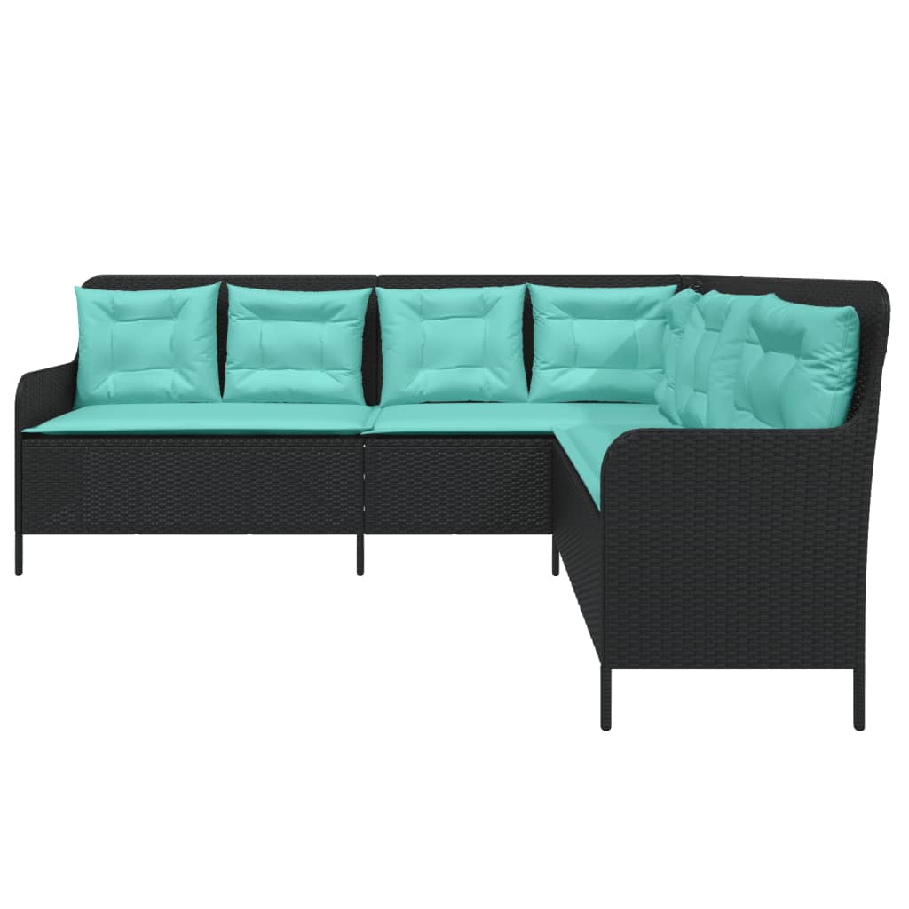 vidaXL Sofa ogrodowa z poduszkami w kształcie litery L, czarny polirattan