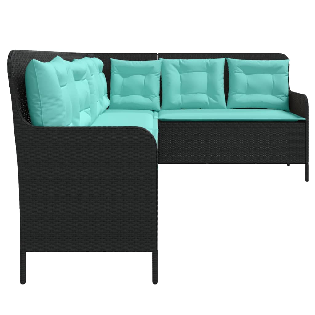 vidaXL Sofa ogrodowa z poduszkami w kształcie litery L, czarny polirattan